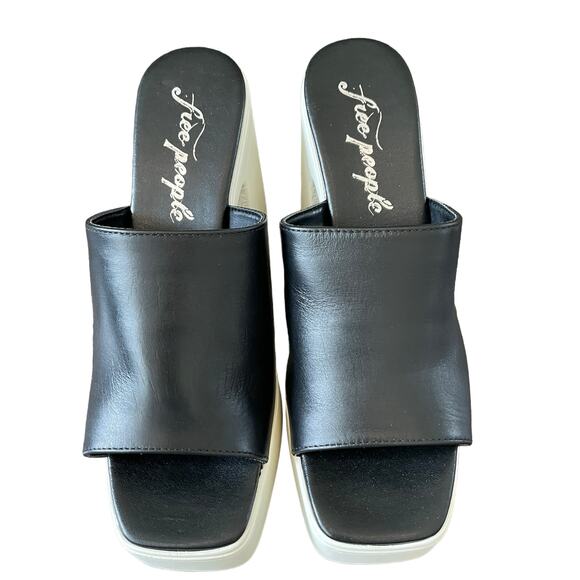 Free People Zoe Platform Slide Sandals Slip On Leather Black Size EU 38 / US 8 - Picture 4 of 12